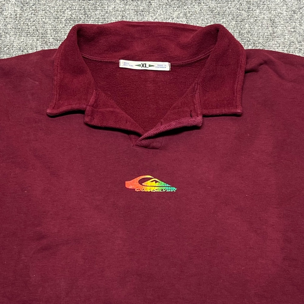 Vintage Quiksilver Polo Mens XL Burgundy Collared Pullover Cotton Surf Logo